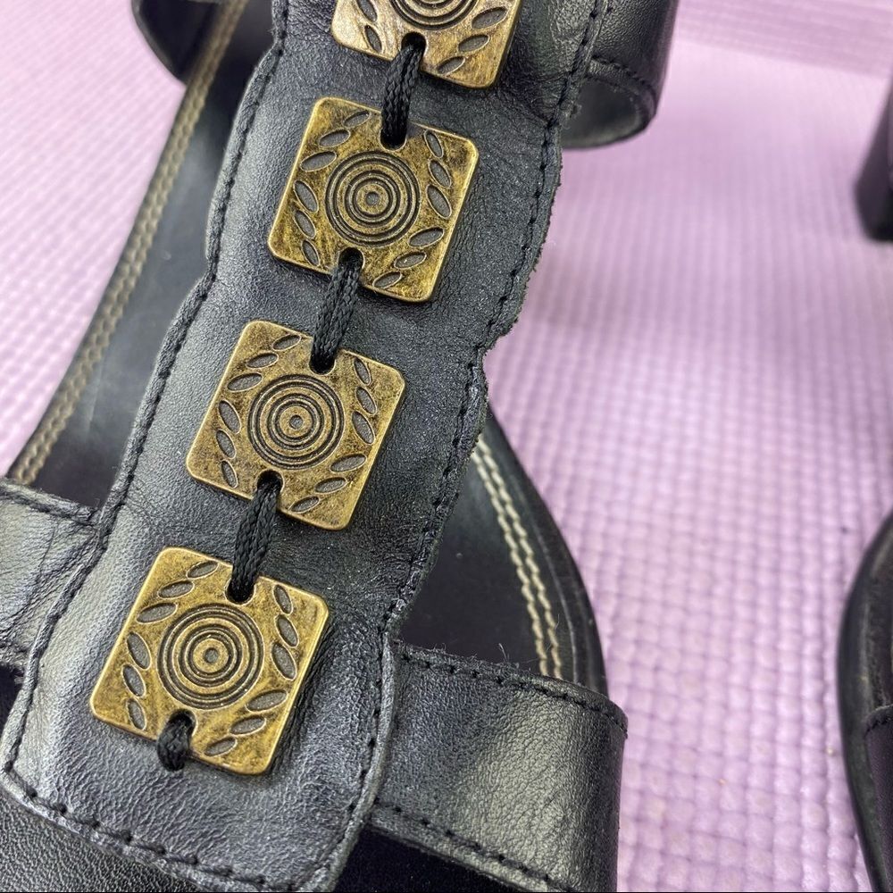 Classic Elements Shoshanna Square Toe Block Heel Sandal Black Size 9 Leather - Picture 4 of 12